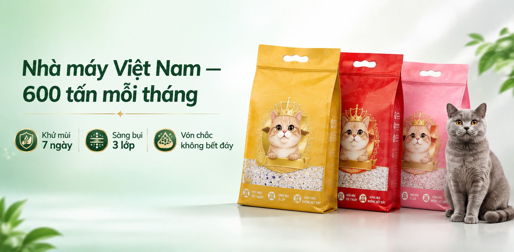 Nhà máy Vinapet tại Việt Nam, công suất 600 tấn mỗi tháng — khử mùi 7 ngày, sàng bụi 3 lớp, vón chắc không bết đáy