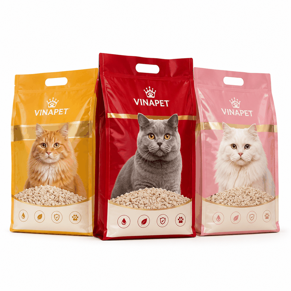 Bộ sản phẩm cát vệ sinh Vinapet: Cung Đình, Catchy và Cat'holic